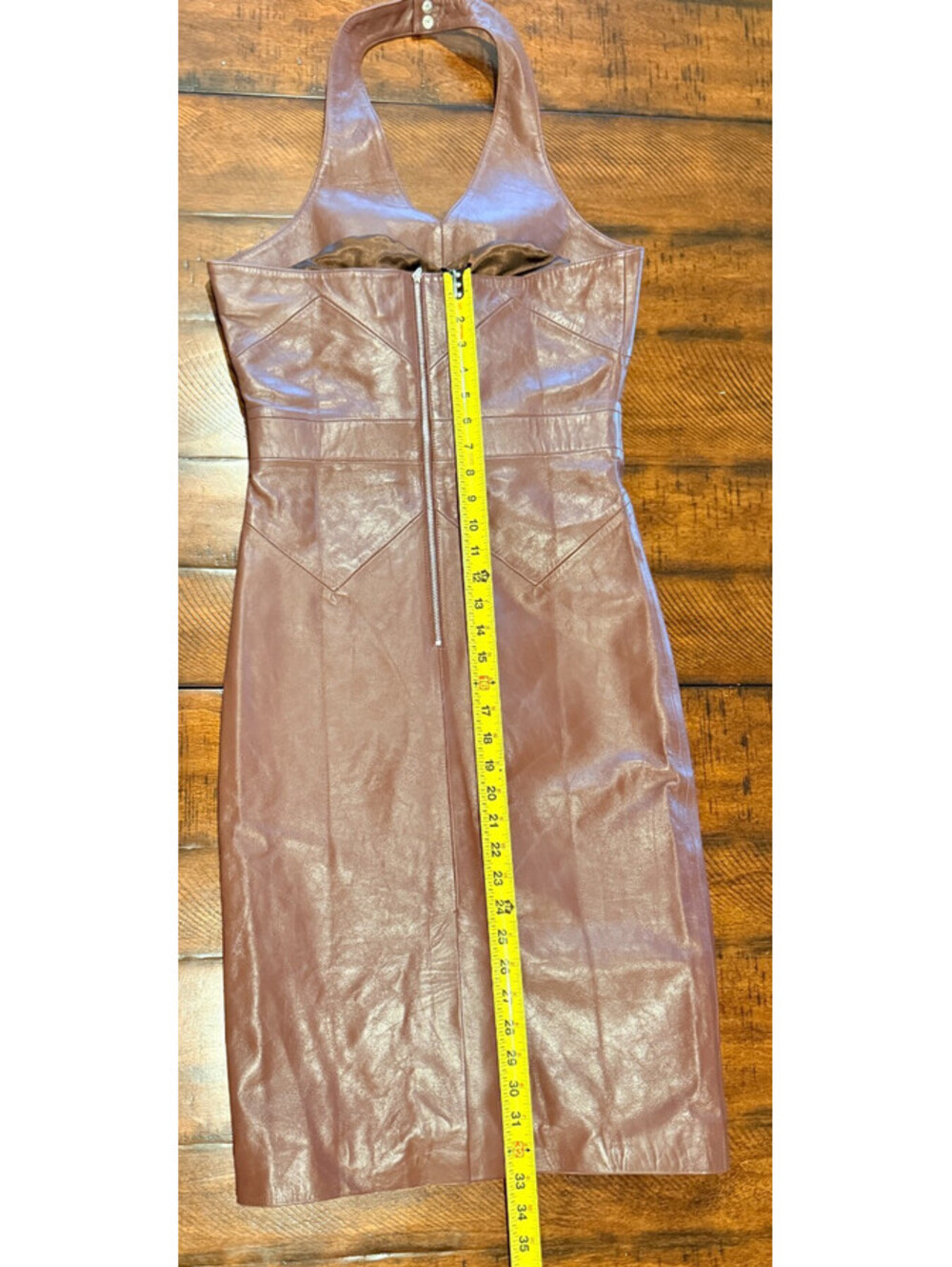 Designer Quality Brown Leather Halter Dress, Retro 80's Style Size XS RARE! - Picture 12 of 15